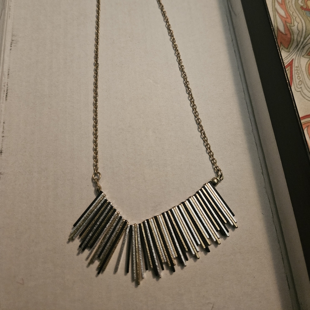 Park Lane  17" X 3" NIRVANA Mixed Metal Geometric Gold Silver Black Necklace